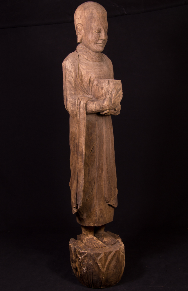 Antique wooden monk statue from Burma, made from wood